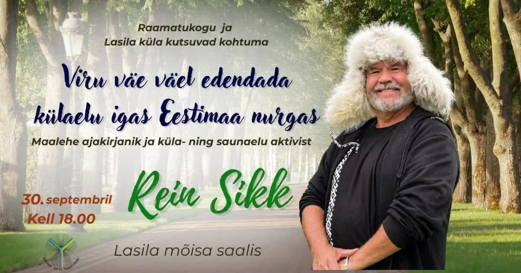 Plakat: kohtumine Rein Sikuga 30. septembril kell 18.00 Lasila mõisa saalis