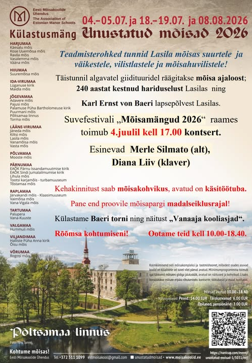 Külastusmäng Unustatud mõisad 2026 plakat